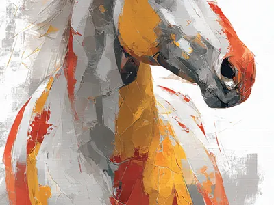 Fiery Colors Horse, an Artistic Show animal animal portrait artistic artwork cubist vibe expressive painting fiery hues home decor horse modern art motion oil painting side profile wall art warm colors