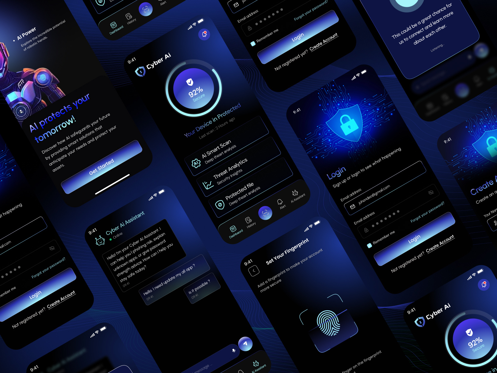 Cyber Protection Mobile App appanimation appdesign cybersecurity darkui dashboardui interactiondesign mobileapp motiondesign prototype securityapp ui uidesign uiux