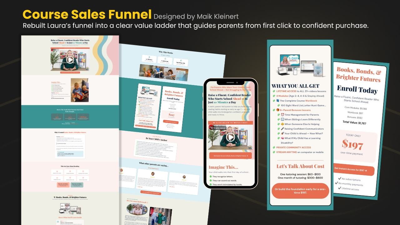 Course Sales Page Design & Funnel Optimization for Online Course child online course coach funnel conversion funnel conversion rate optimized course landing page course mockup course program course sales funnel course website cro funnel female course design funnel builder funnel design landing page landing page design lead magnet low ticket offer online course webdesign