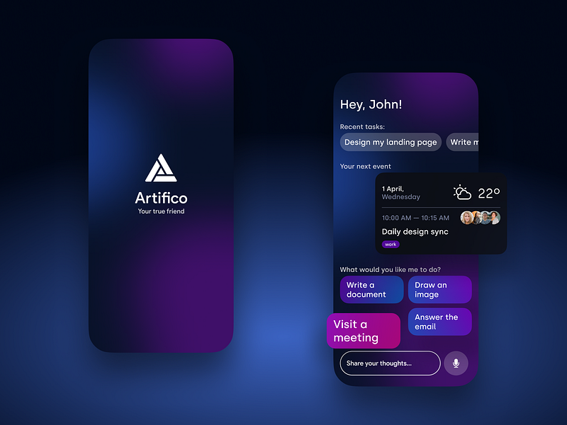 Artifico - AI Helper App Design ai ai writer app artificial intelligence assistant chat chat gpt mobile mobile app ui ux