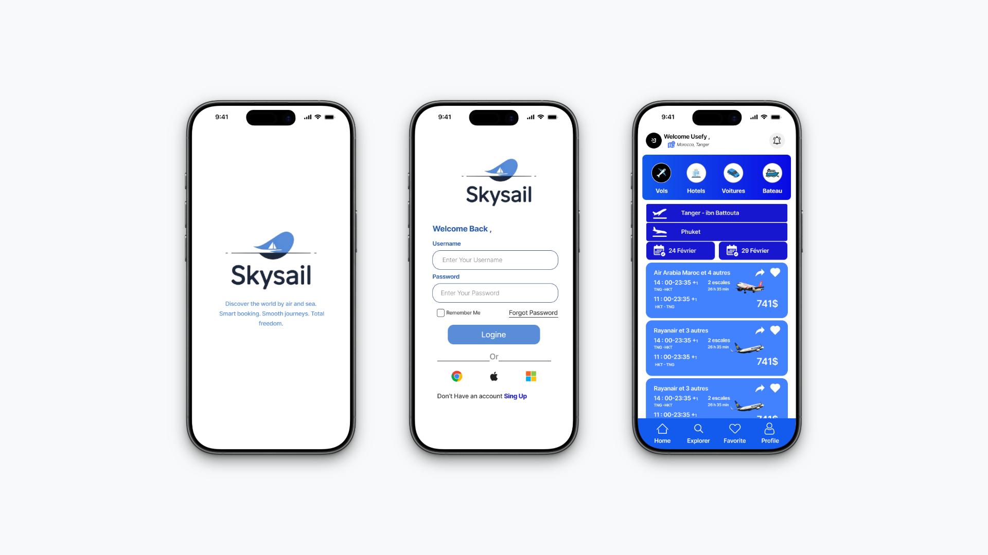 SkySail — Travel & Booking Mobile App UI adobe app desig app design app mobile avion bateau book booking design app figma graphic design rent car travel ui ui design ui design app ui mobile ui mobile app