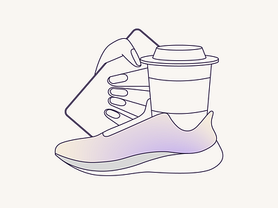 MORNING RUN 2d art coffee hand illustration illustrator lineart lineillustration minimal minimalistic phone run shoe vector