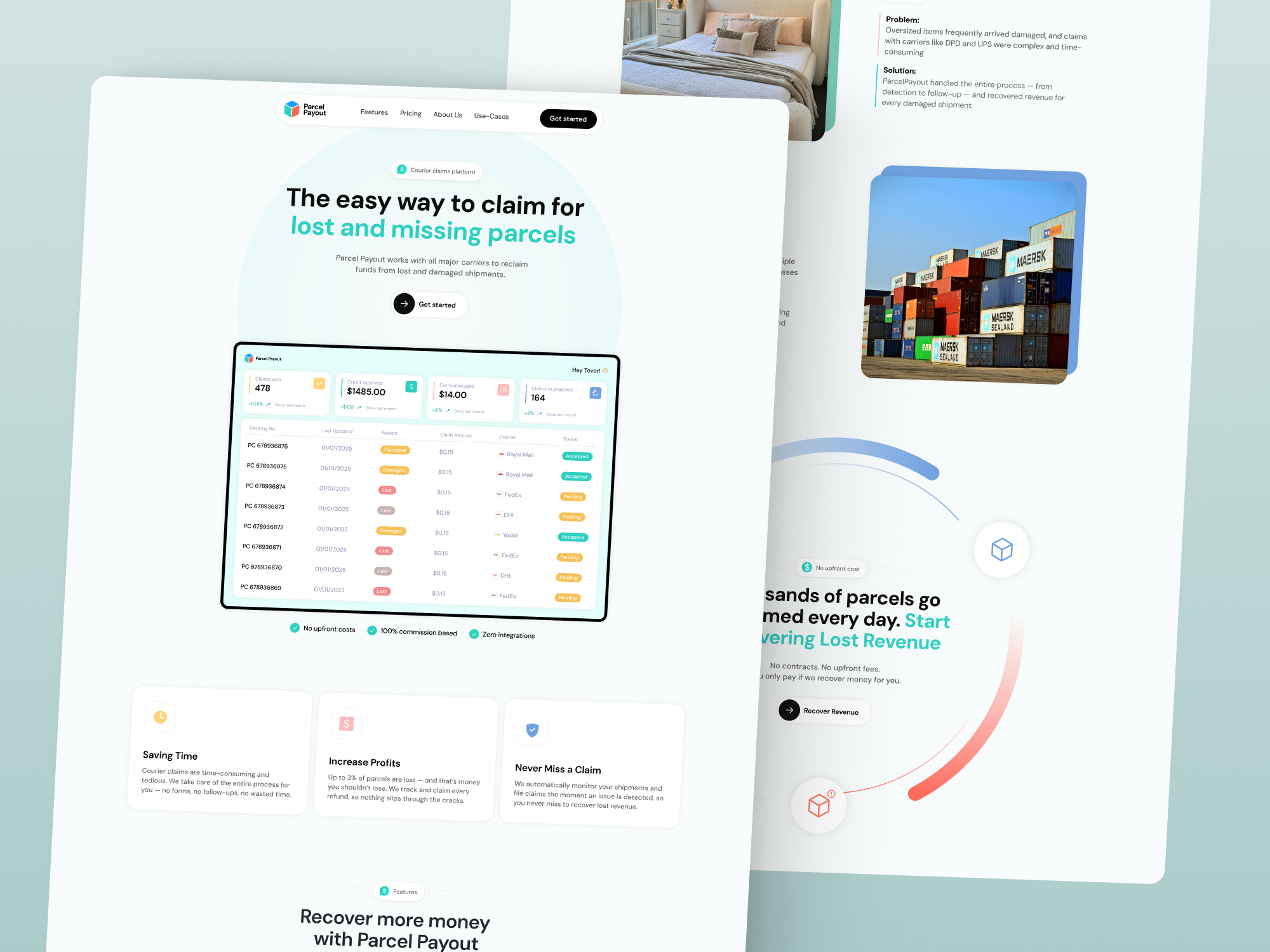 Parcel Payout | FinTech SaaS Website for Logistics & Claims ai b2b figma framer landing page redesign responsive design saas startup ui ux webdesign webflow website website design wordpress