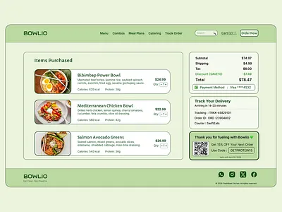 Purchase Receipt UI – Food Delivery Checkout | Bowlio checkout ui ecommerce figma food delivery food ordering app product design purchase receipt receipt ui ui ui design ux design web design
