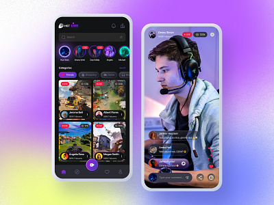 Streamers Apps e sport live game lovers gamers gamers streaming live apps live streaming mockup apps live streaming streaming games streaming mobile apps ui trends ux trends