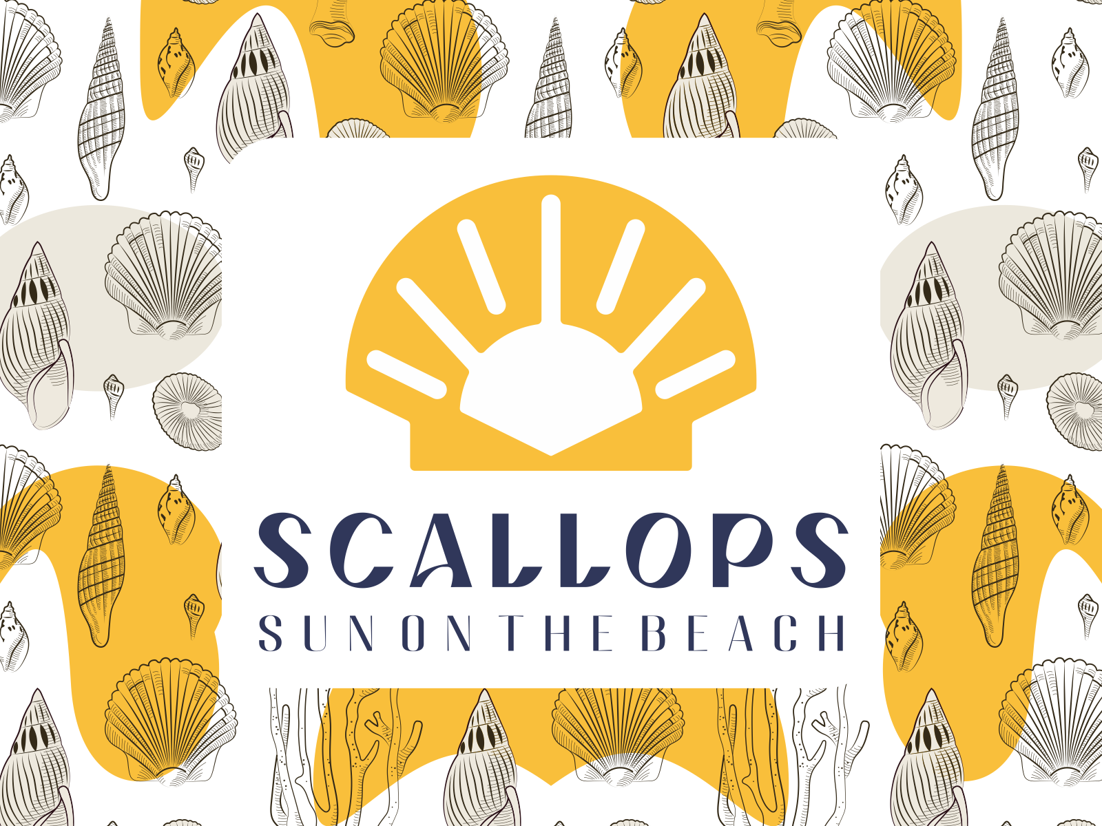 Scallops Logo and Visual Design beach brand branding design food graphic design inspiration logo modern oyster restaurant scallops seafood sun trend vector