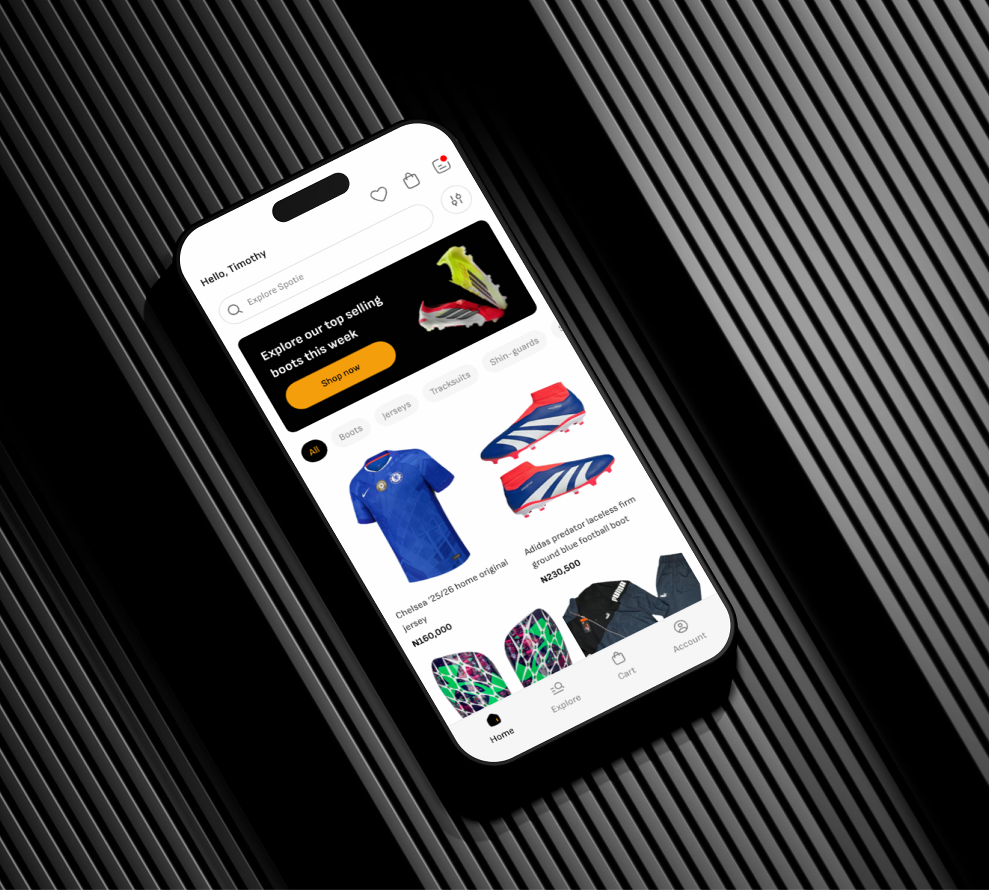 Spotie - A Football Merch E-commerce Mobile App ecommerce football merch mobile app uiux design