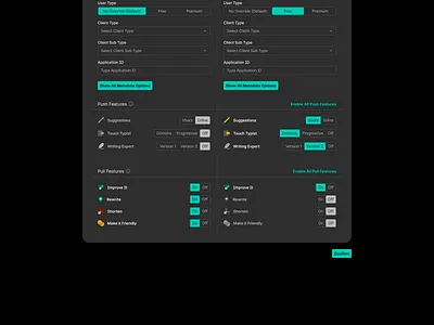 Internal Tool Input Form Toggles ai b2b cta dark mode form input internal saas simple submit subtle tool two columns ui ux web app