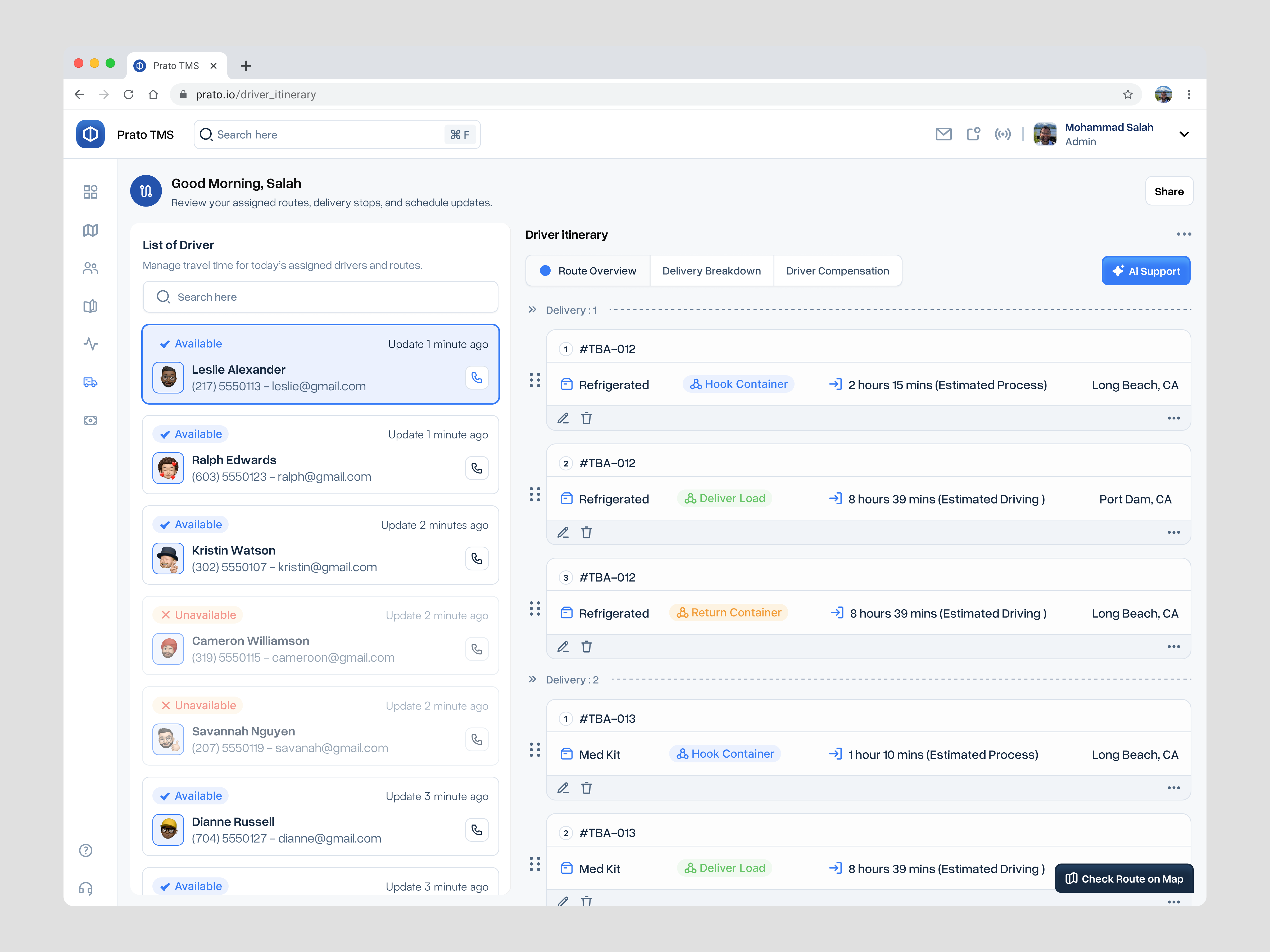 TMS Dashboard - Driver Itinerary Planner dashboard delivery design driver itinerary itinerary dashboard itinerary planner dashboard logistic minimal modern planner planner dashboard planning tms tms dashboard truck ui ui design ux design website