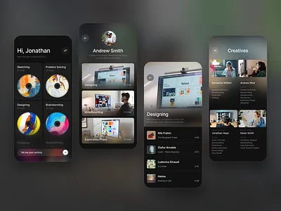 Playlist by Creatives bold branding card cd clean cover dark mode design layout mobile app music photography playlist typography ui ux vynil whitespace workspace