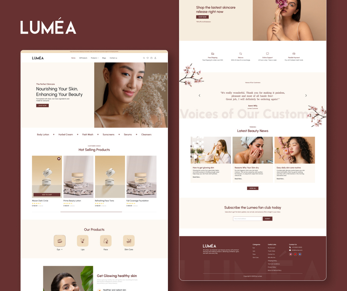 LUMEA - Modern Skincare E-Commerce UI Kit branding cosmetic ecommerce figma landing page minimal mobile friendly modern motion graphics online store product design responsive shopify shopping skin care ui web design web ui kit website template wordpress