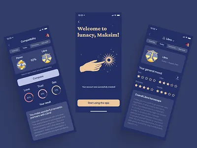 Lunacy: iOS mobile app, part 2 affirmations application designer horoscopes ios iosapp mobileapp mobiledesign mobilerebound mobileshot nativeapp ui visualdesign zodiac zodiacapp zodiacs