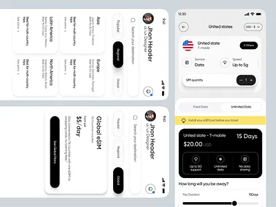Modern eSim App Ui/Ux Design esim esimapp esimappdesign esimdesign esimtravelapp esimui esimuiuxu globalapp globalpackageapp packageapp productapp travelpackageapp ui