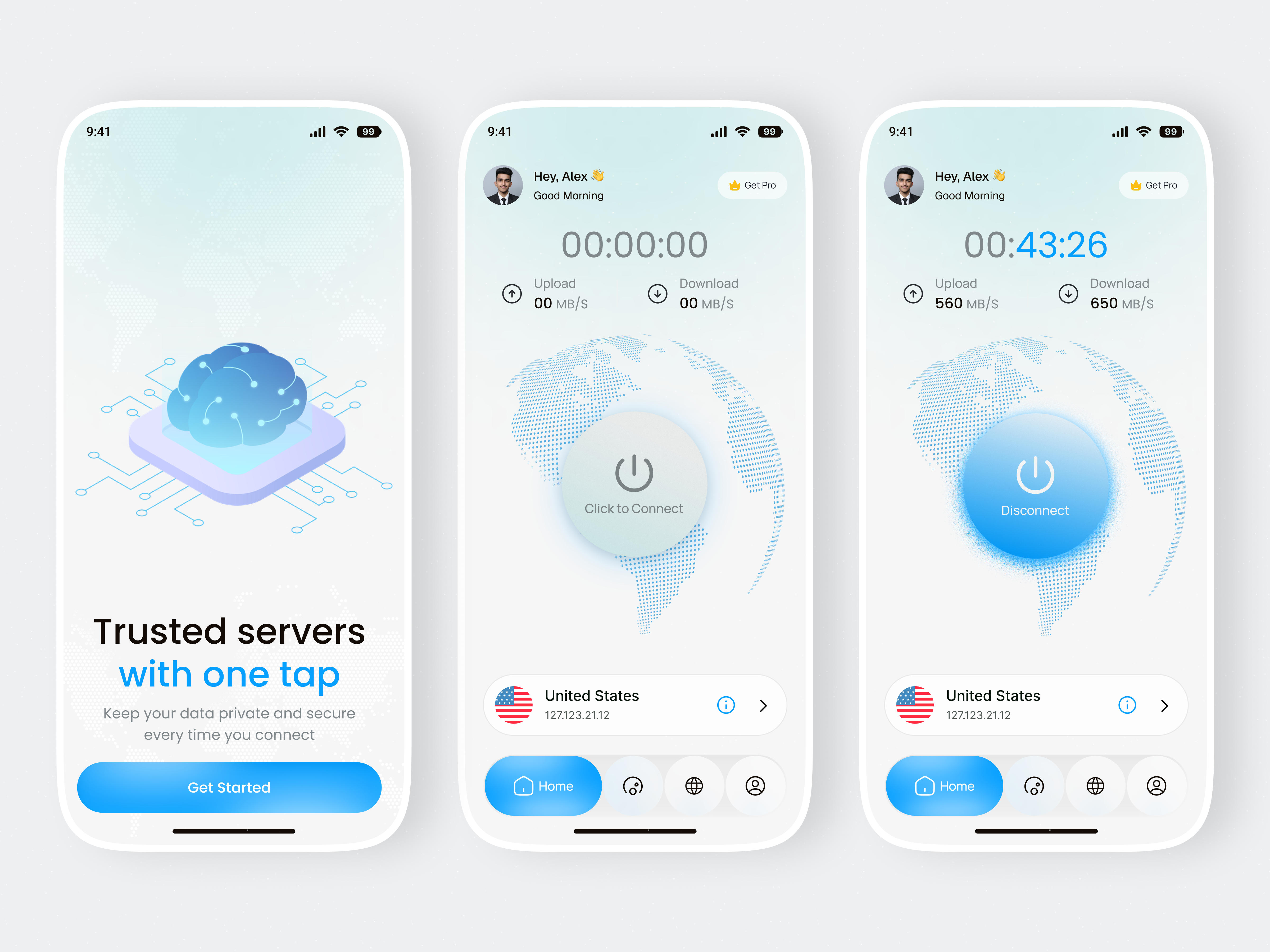 Ai VPN Mobile App Design ai ai vpn app design cybersecurity dark mode dashboard ui data privacy dribbble futuristic design minimal design mobile app design mobile ui mobile ux modern interface saas app secure app tech app ui design ux design vpn