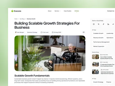Business Blog Article Page UI – Clean Editorial Layout agency website design article page design blog detail page ui business blog ui clean website layout consulting website ui content focused ui corporate website design editorial website layout figma web design modern web design saas blog design ui ux case study