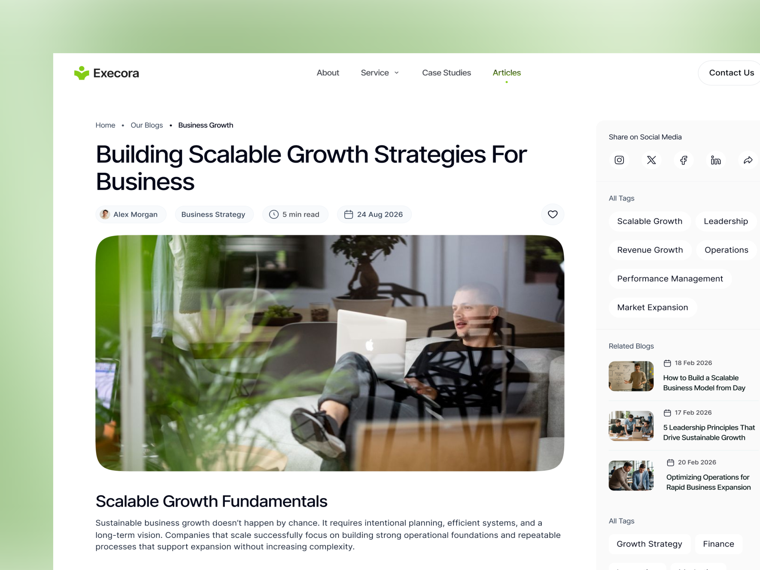 Example of Business Blog Article Page UI – Clean Editorial Layout