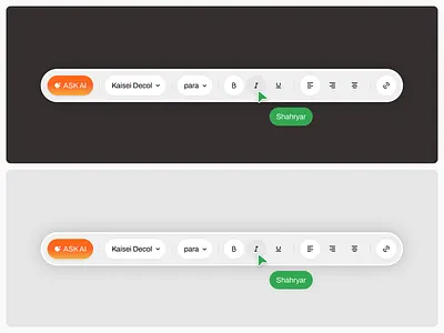 Floating AI Powered Text Editor Toolbar UI ai text editor ai writing assistant clean interface editor component floating toolbar ui formatting toolbar minimal ui design modern dashboard ui product design rich text editor design saas ui typography controls ui ux design web app interface