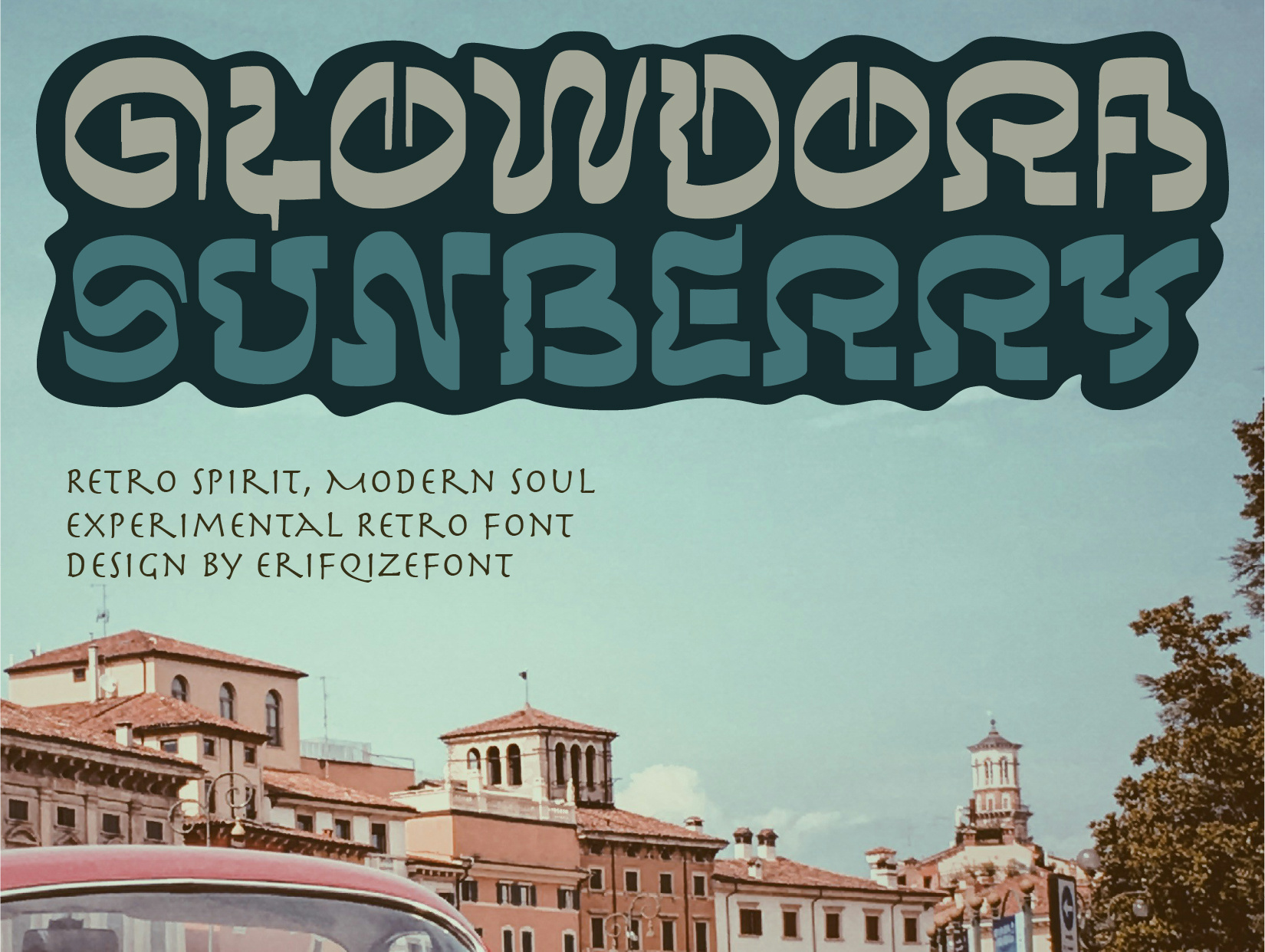 Glowdora Sunberry Font artistic font bold font branding font creative font decorative font display font experimental font funky font groovy font headline font logo font merchandise font modern retro music cover font packaging font poster font psychedelic font retro font unique font vintage font