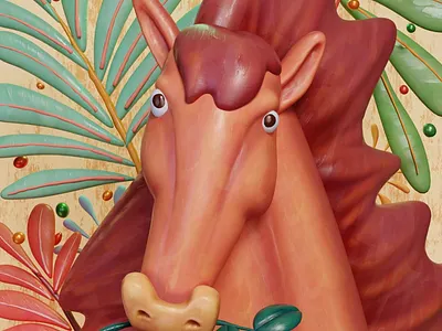 Bearing Spring · Moss 3d 3dart animal animation blender cartoon chinesenewyear cny creature digitalart flower horse illustration modeling rose springfestival stylized yearofhorse yearofthehorse