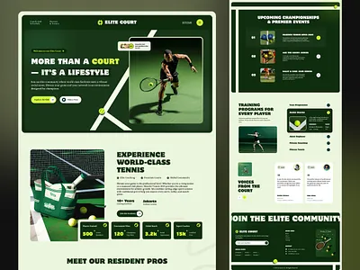 Elite Court - Tennis Website Design sports booking platform sports website sports website design tennis tennis academy website tennis club tennis club website design tennis coaching tennis training landing page ui design web design website