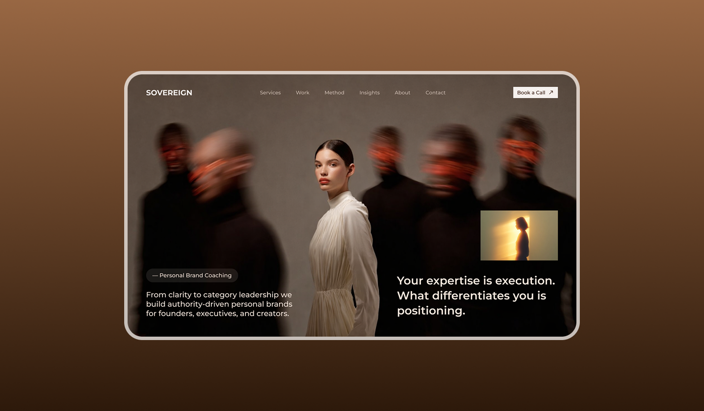 Premium Personal Brand Agency Landing Page Hero Section agency website branding agency conversion design creative direction dark aesthetic editorial layout founder branding hero section landing page design luxury website minimal design modern website personal branding positioning strategy startup website typography design ui design ux design web design website design