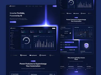 AI-Powered Portfolio & Automation Landing Page ai analytics automation creativedesign darkui dashboarddesign figmadesign fintech interfacedesign landingpage modernui neondesign productdesign saas uidesign uiinspiration uxdesign webapp webdesign