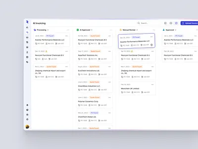 AI Invoicing — Kanban View ai ai invoice cards ui clean dashboard design system flat invoice ui kanban micro interactions minimal saas shadcn shadcnui tailwind web app