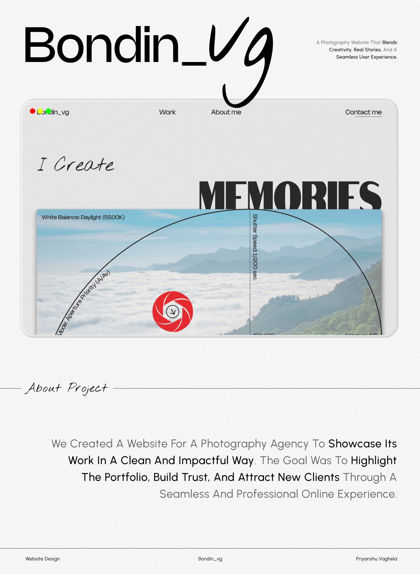 Bondin_vg - Photography Website Design animation creative portfolio design landing page minimal modern website motion graphics photography portfolio ui ui design user experience ux design visual design web concept web design website website case study website design website ui