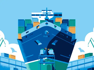 Awetomaton - Presentation character cloud computing container crane data science design geometric illustration ship shipyard welding work