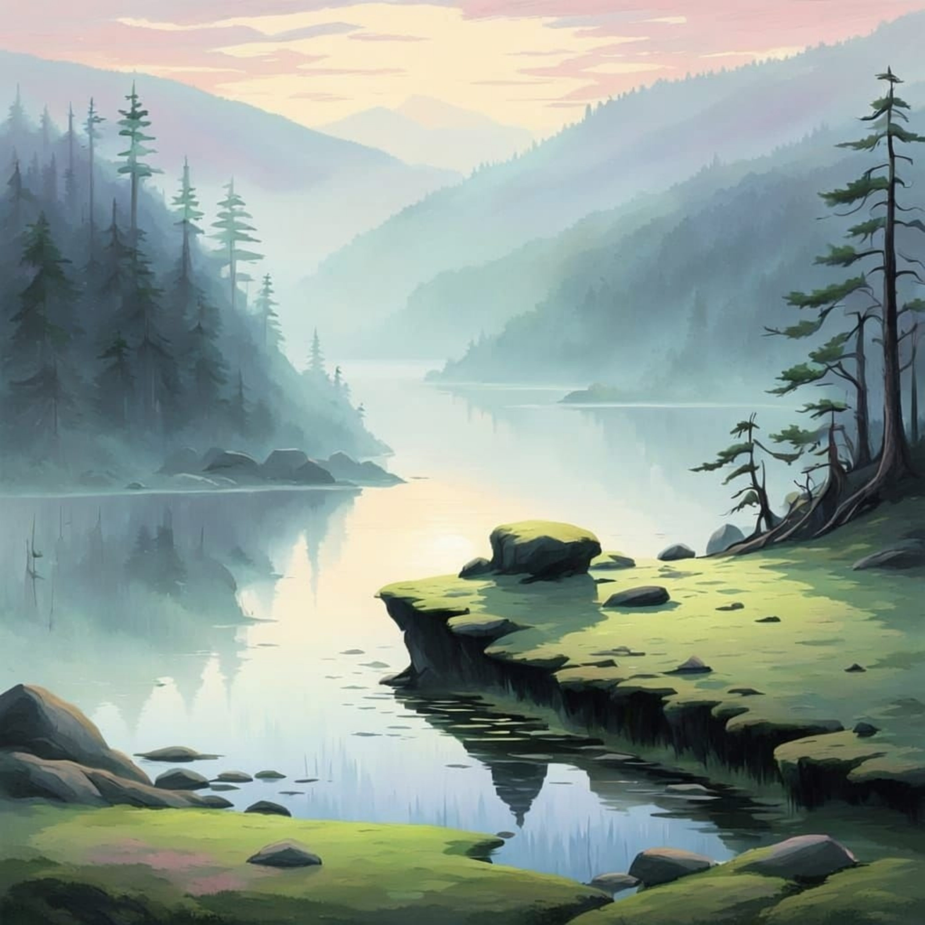 Misty Forest Lake