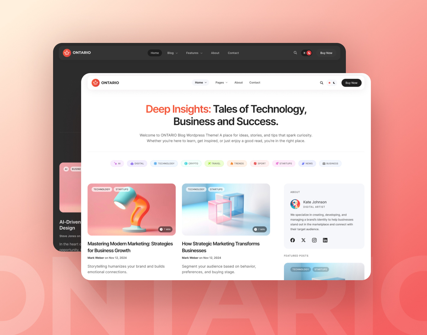 Ontario - 100% Elementor Blog WordPress Theme blog wordpress theme elementor elementor blog elementor theme wordpress wordpress theme