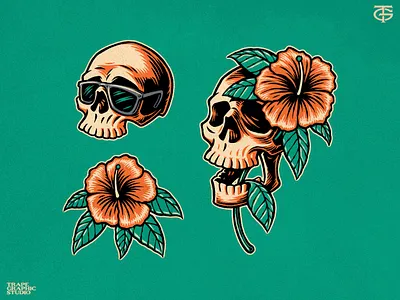 Summer Things Illustrations apparel beach clothing design drawing flower graphic design illustration skull summer vector
