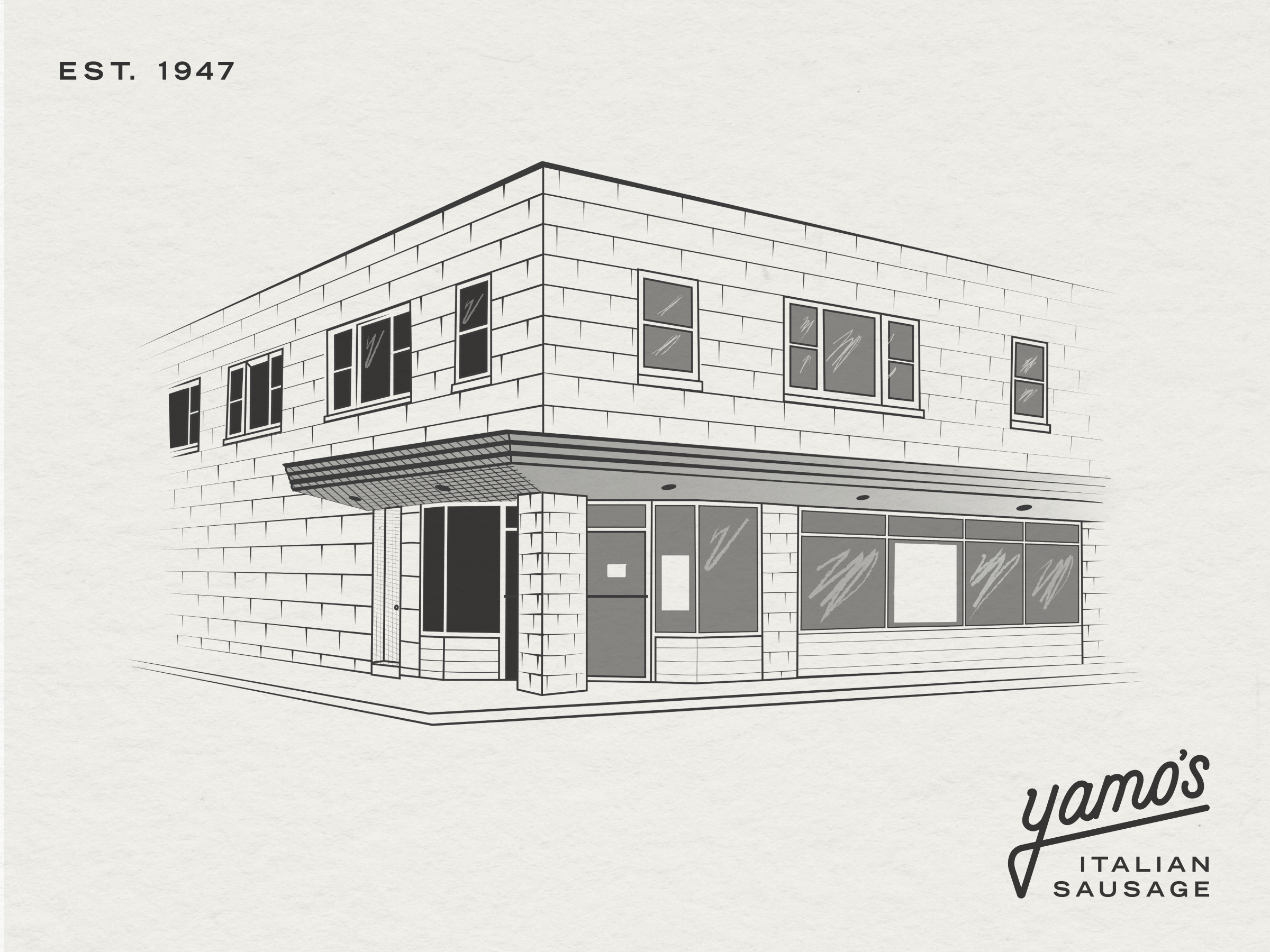 Yamo's Shop Illustration branding building chicago graphic design illustration italian retro sausage shop small business storefront