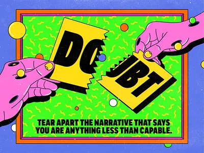 Kill Self Doubt courage design eighties encouragement illustration life memphis style positive thinking psychedelic retro surrealism trippy typography vector vintage wisdom