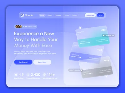Digital Wallet Landing Page UI — Smart Finance & Secure Payments appshowcase bankingui digitalwallet figmadesign financialapp fintechui glassmorphism gradientui interfacedesign landingpageui modernweb paymentgateway productdesign saasdesign securepayments startupdesign uidesign uxdesign webdesign webinspiration