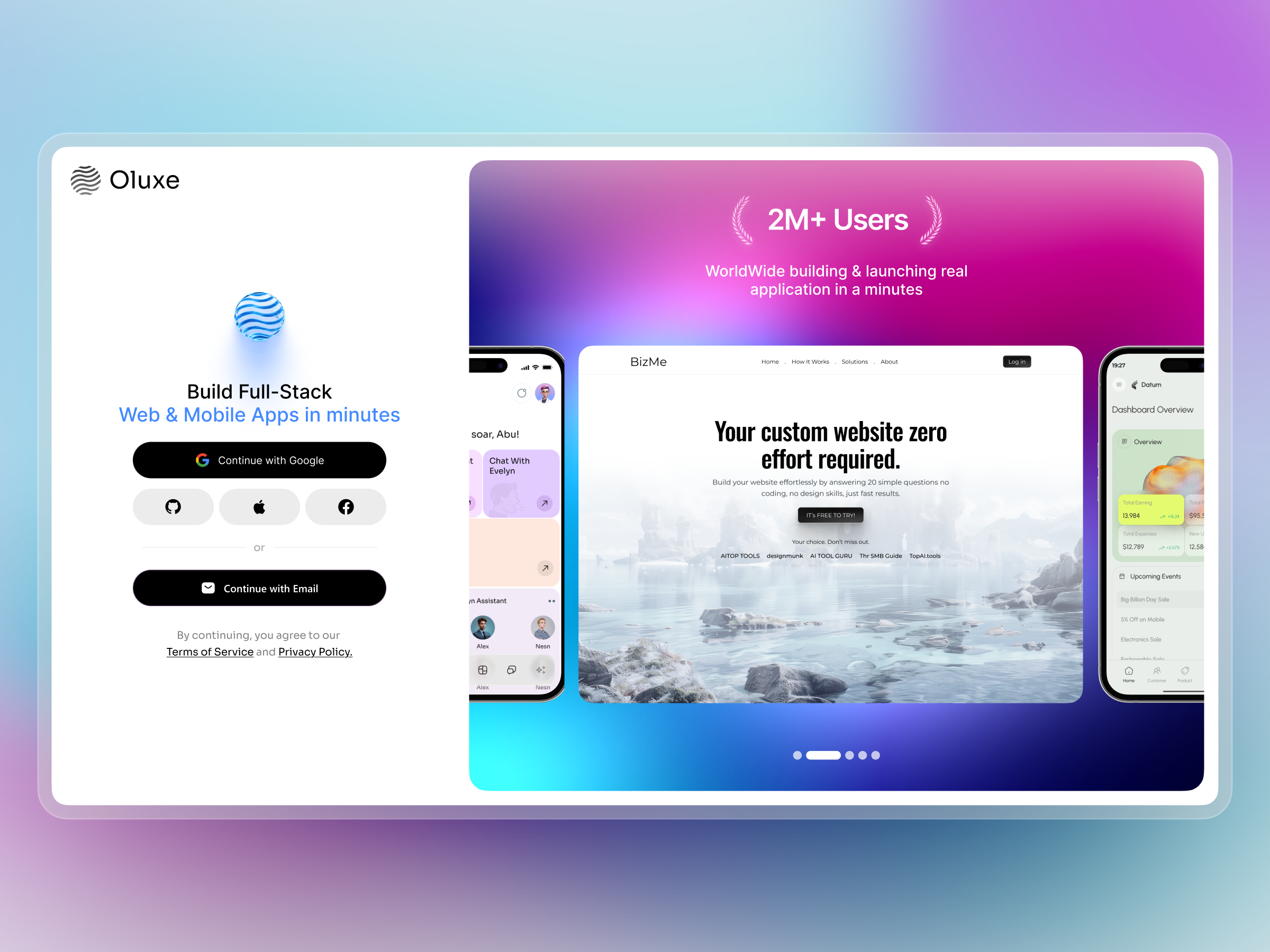 Oluxe - AI App Builder Landing Page ai ai app builder landing page app builder landing page no code product service startup ui ux web