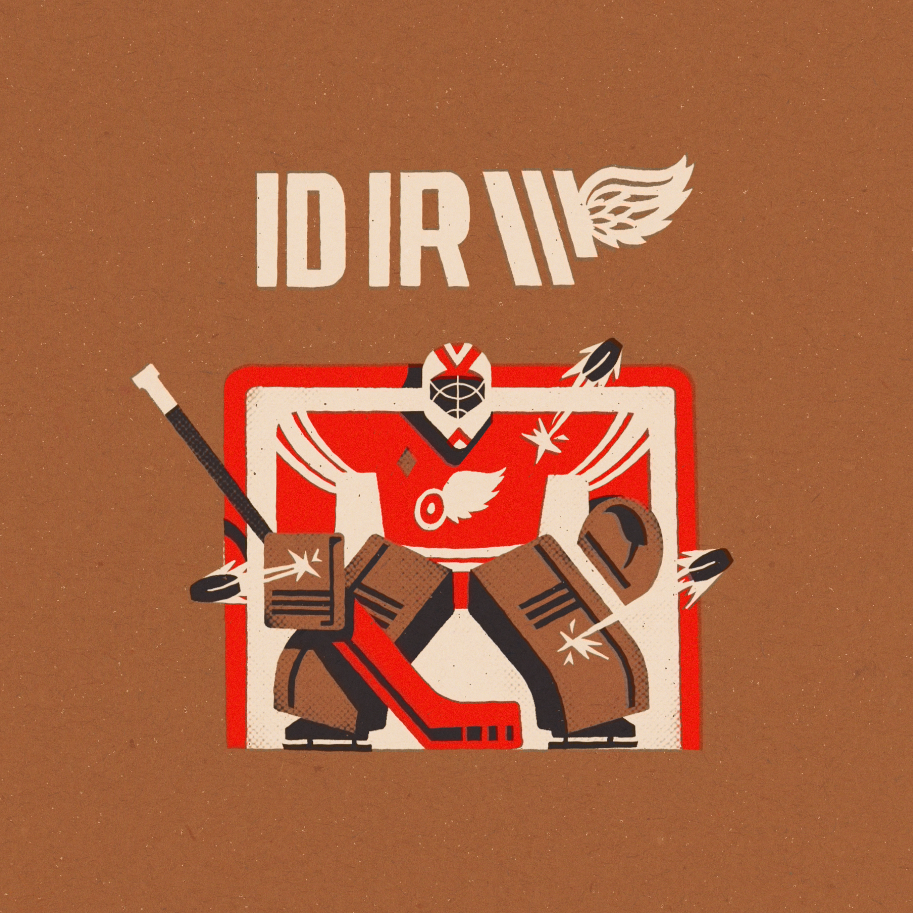 Hockey Illustrations - Triple Save color detroit goalie hockey ice hockey lettering logo nhl red red wings sports texture type