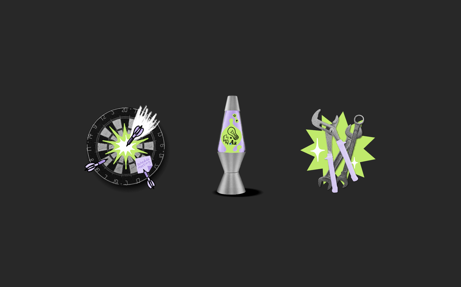 The Zeal Peel - Website Illustrations dart board lava lamp tools website illustrations