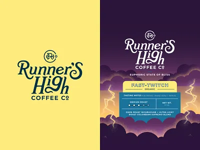 Fast-Twitch bag brand development brand identity branding clouds coffee coffee company coffee packaging high identity label design lightning logo monogram packaging run runner running sky storm