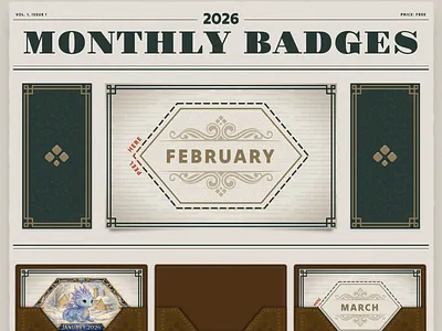 Monthly Badges - February 2026 2026 2d amethyst animation app artwork branding cards challenge cute design dragon february illustration logo monthly badges motion graphics purple ui