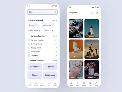 Search screen & Categories screen UI design app design ecommerce app mobile ui product search search screen search ui ui inspiration