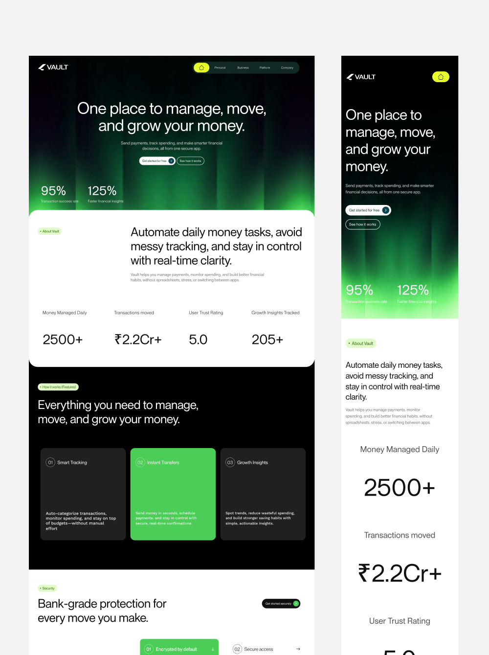 Fintech Landing Page for Money Management design figmadesign fintech fintech landing page landing page ui web web design website design