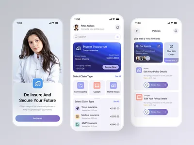 Insurance Mobile App UI Design app design application design apps ui design cards claims app health healthcare insurance insurance app ios mobile app mobile app design mobile ui money policy management premium product security uiux ux design