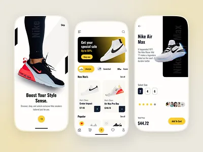 Athletic Shoes eCommerce App air max app concept app interface clean ui ecommerce app fashion app footwear design marketplace app mobile mobile app design mobile ui modern ui nike app product page design shopping app sneaker app sports app ui design ui inspiration ux design