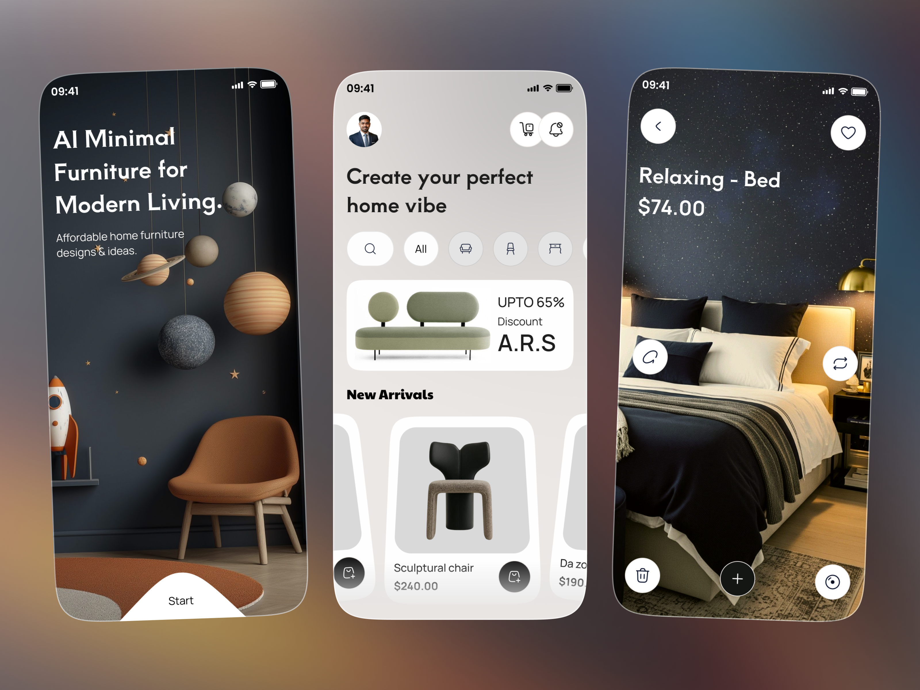 Furniture Shop / Modern Living Mobile app ai furniture shop ai mobile app animation archi branding furniture furniture design home decor illurstarion interior design ios layout minimal furniture mobile app modern living product shopping ui ux visual design