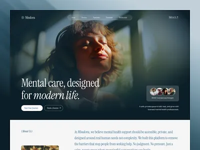 Mindora – A Modern Mental Health Experience design landingpage mental health modern website saas therapy app ui web web design wellness website