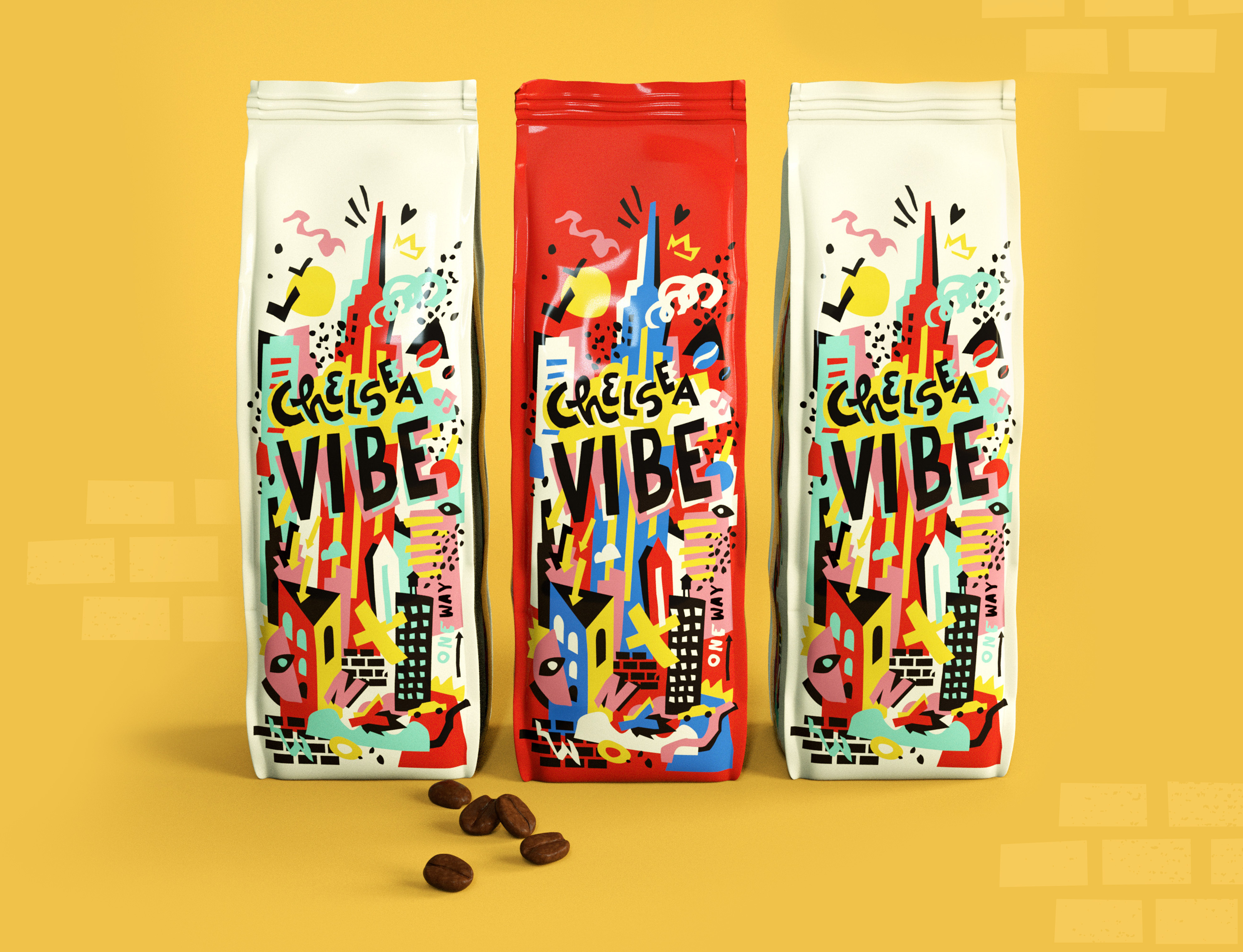 DUNKIN DONUTS - CHELSEA VIBE abstract bold city coffee collage colorful design dynamic food illustration jazz lettering new york nyc packaging skyline taxi urban vector