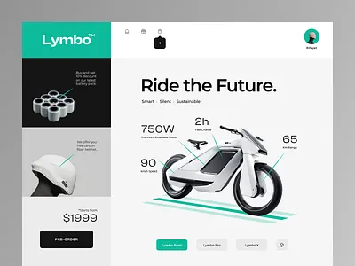 Lymbo Electric Bike — Futuristic Sustainable Ecommerce UI V2 ecommerce design electric bike website design minimal design idea ui ux web web design web design idea website design