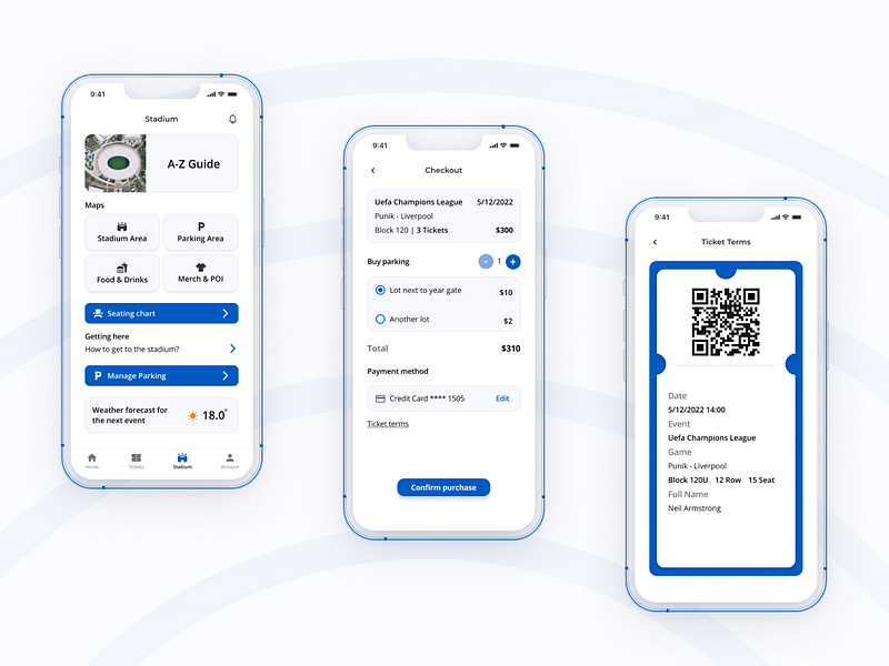 Naviguide - Stadium Navigation App admin portal app application checkout event feed football indoor minimal navigation outdoor product design qrcode seats stadium ticket typography ui ux webdesign