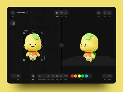 Creative 3D Editor — Character Design Tool 3d 3d character 3d editor app design creative tools dark mode dark ui design design tool editor interface interface design modern ui product design tablet app toy deaign ui design ui ux web app